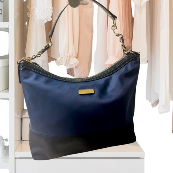 HP 🎉Kate Spade Blue Black Color Block Nylon Serena Top Handle Handbag Hobo Purse - Picture 1 of 16